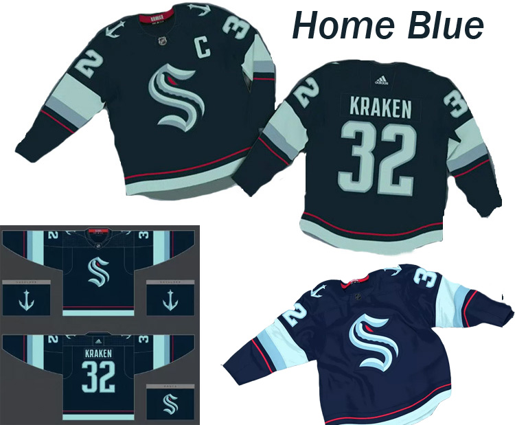 Custom Men New Seattle Kraken Blue nhl jerseys